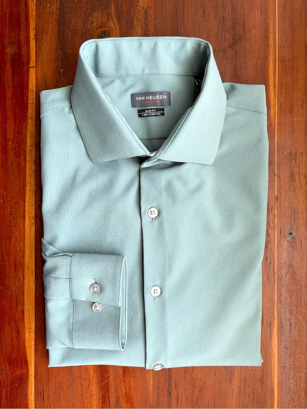 Van Heusen Traveler Slim Fit 4-Way Stretch Non-Iron Point Collar Dress Shirt